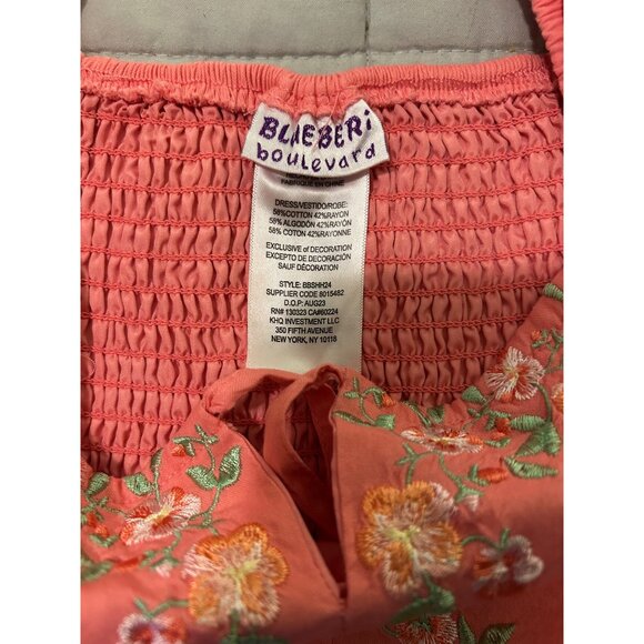 Blueberi Boulevard Coral Pink Midi Dress Puff Sleeve Embroidered Floral Cottagec - Picture 6 of 13